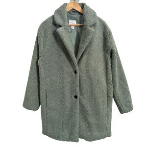 Daily Ritual Womens Green Sherpa Fleece Coat Size S Button-Front Lined